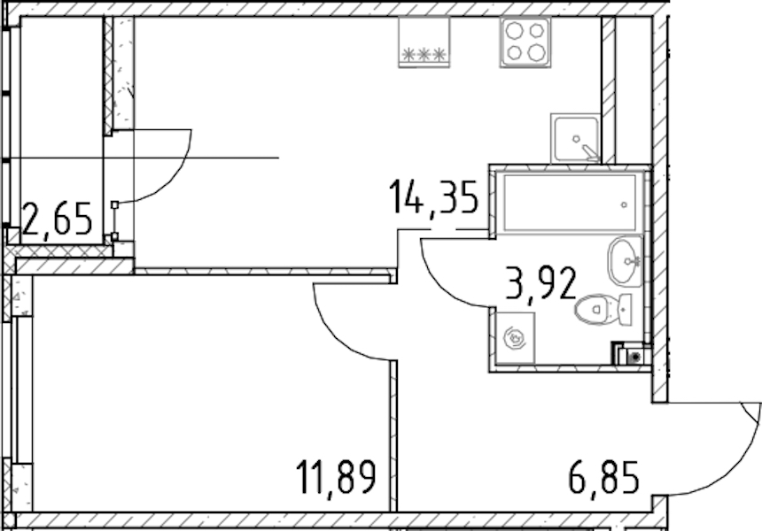 1-комнатная квартира 37.01 м², 13/23 эт., ЖК «Город Первых»
